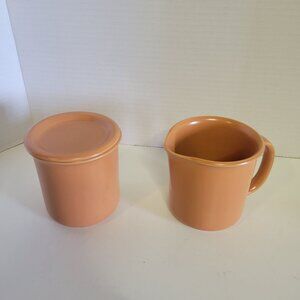 Vintage Sonora White Crown Corning Japan Ceramic Pitcher & Covered Sugar Bowl Se